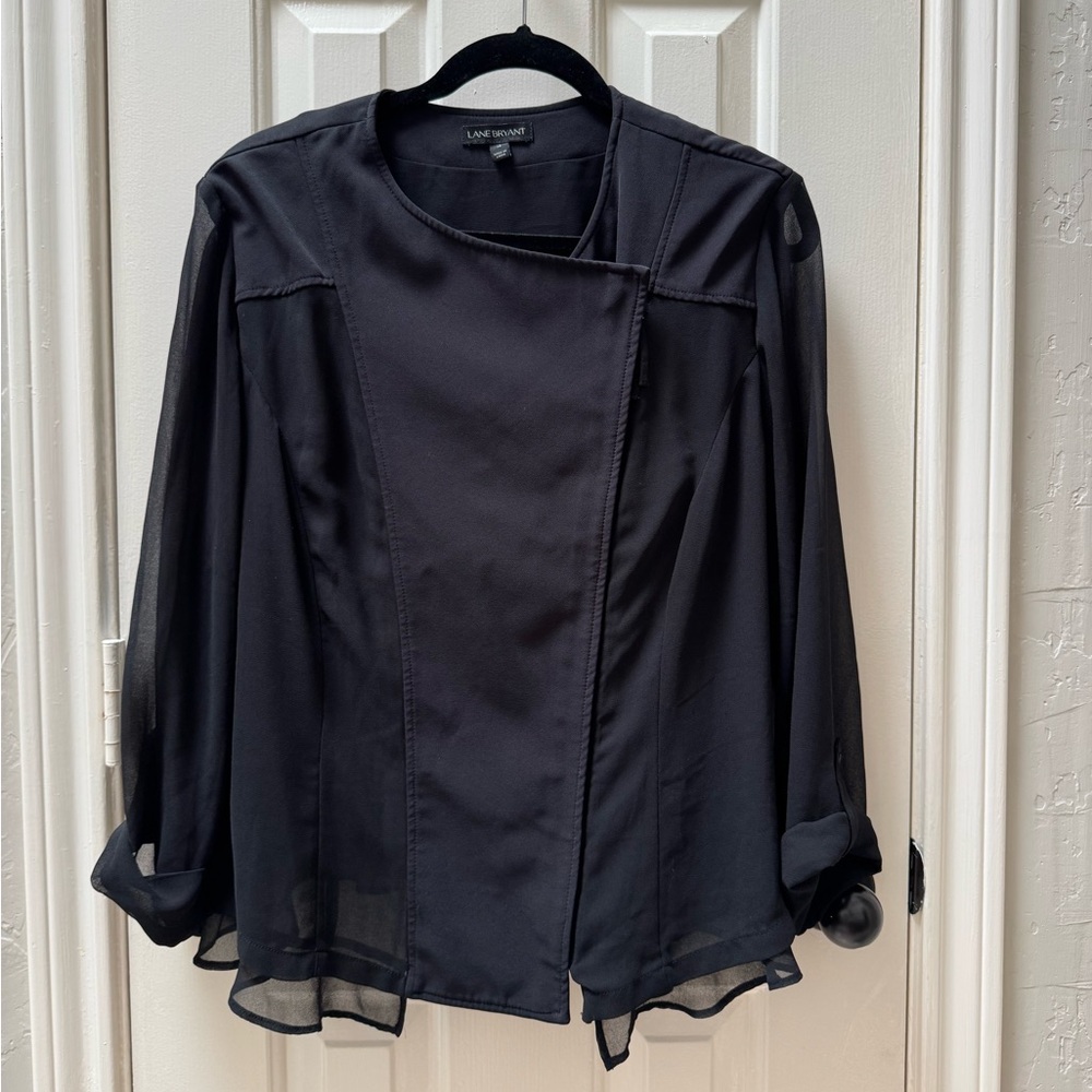 Lane Bryant 18 Sheer 3/4 Sleeve Chiffon Zip-up Top, Black